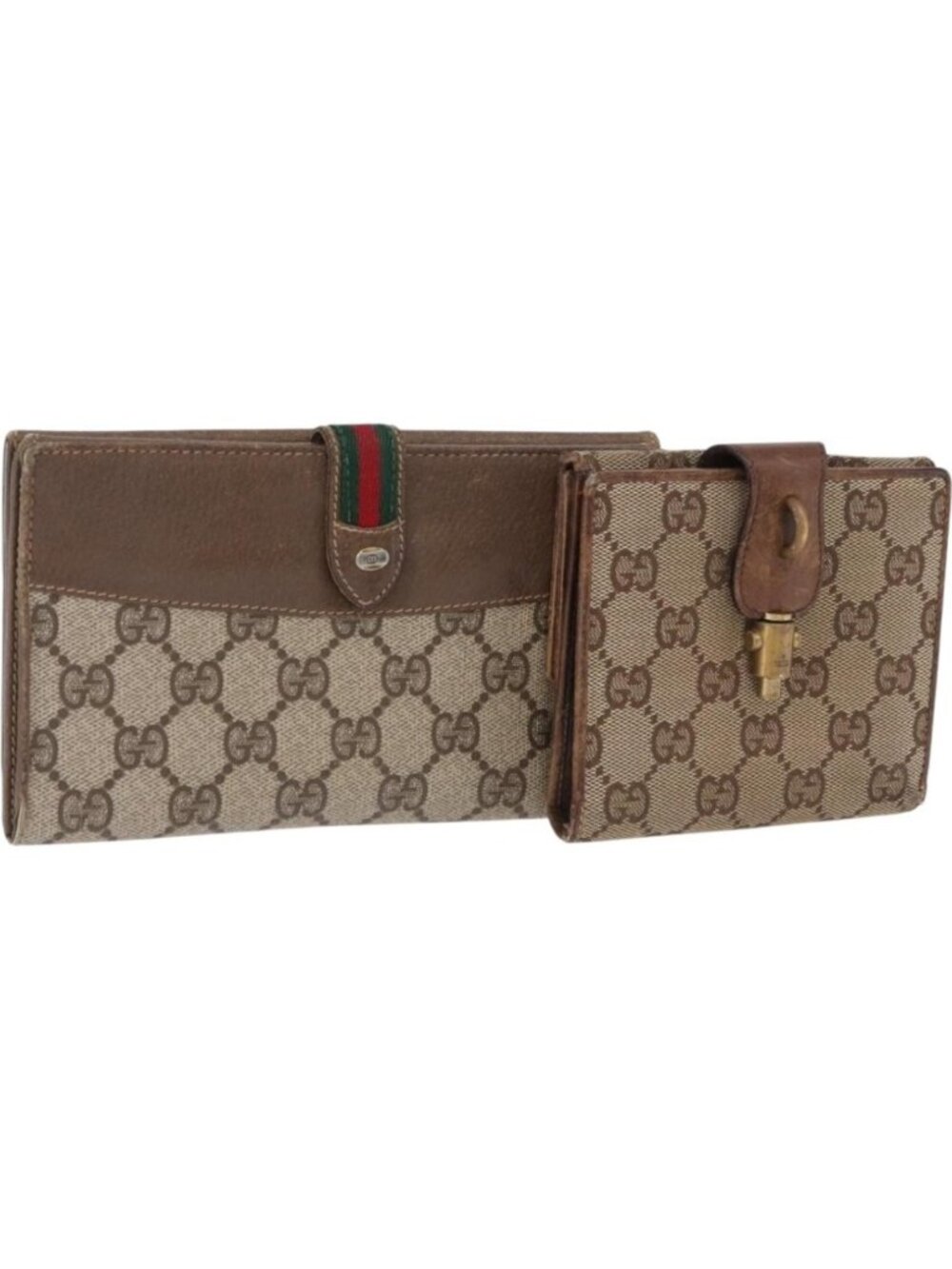 GUCCI GG Canvas Long Wallet 2 Set Beige Gold